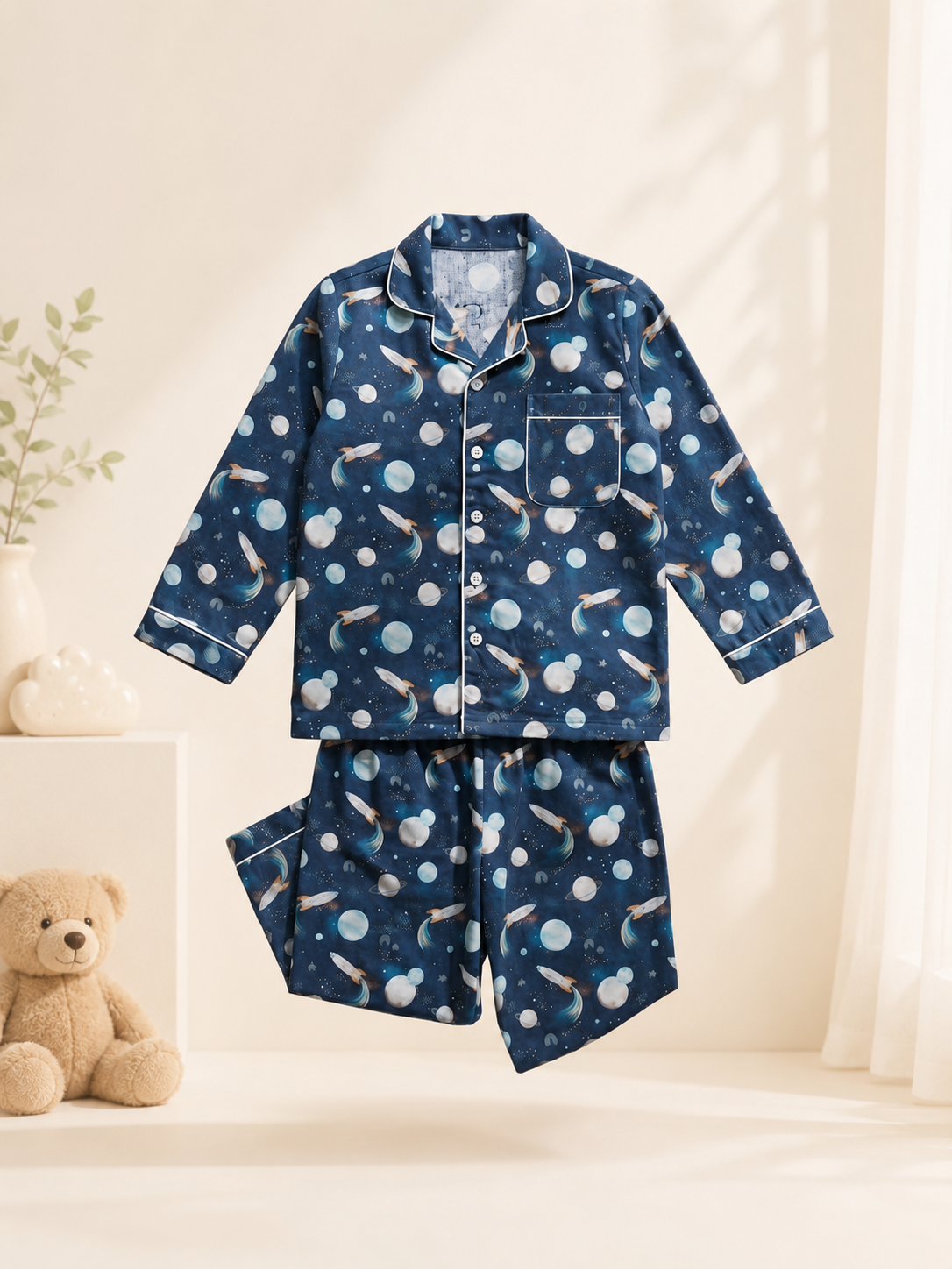 Astronaut Space Print Cotton Pyjama Set for Kids | Full Sleeve Night Suit | 1-14 Yrs