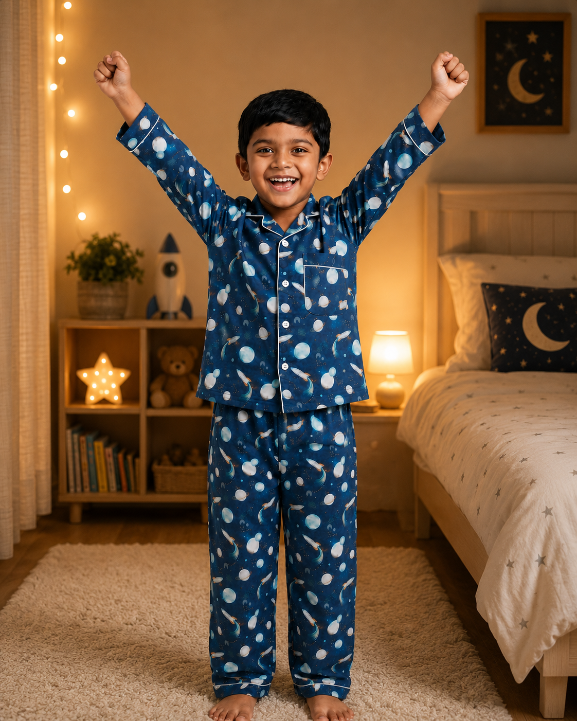 Astronaut Space Print Cotton Pyjama Set for Kids | Full Sleeve Night Suit | 1-14 Yrs