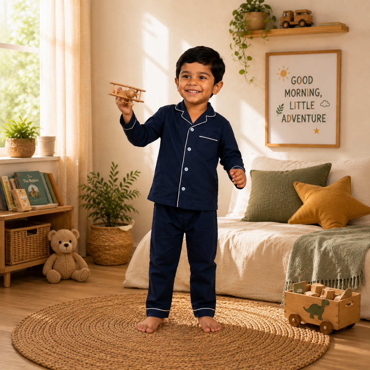 Navy Blue Cotton Pyjama Set for Kids