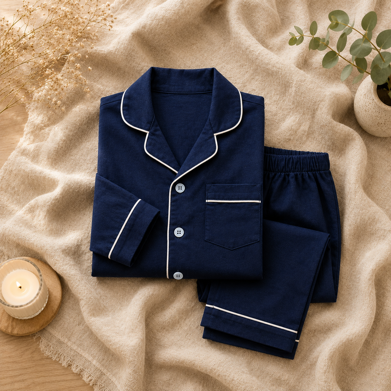 Navy Blue Cotton Pyjama Set for Kids
