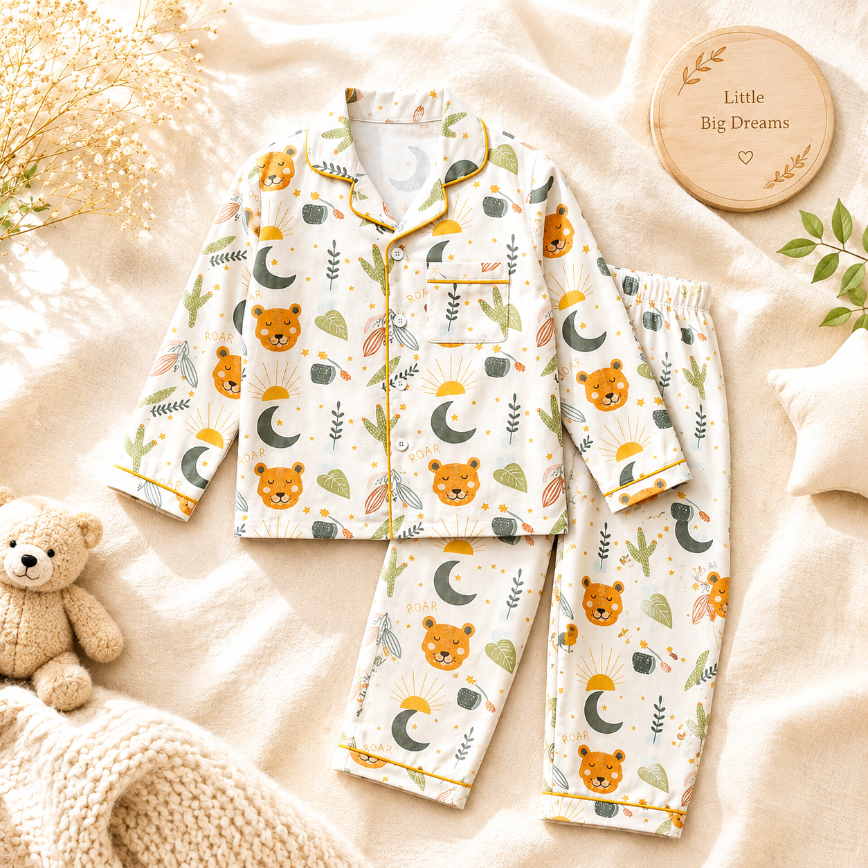 Wild Roar Cotton Pyjama Set for Kids