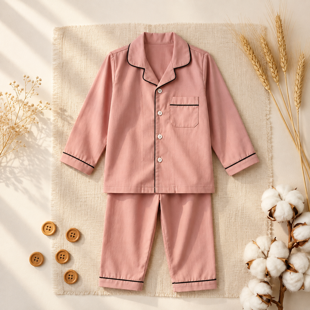 Peach Cotton Pyjama Set for Kids