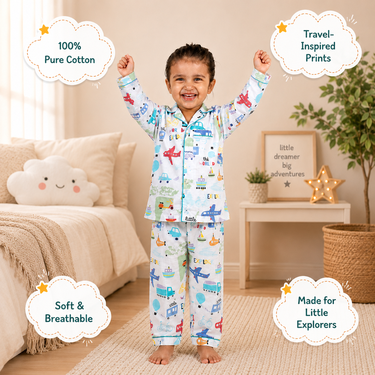 Little Explorer Cotton Pyjama Set for Kids