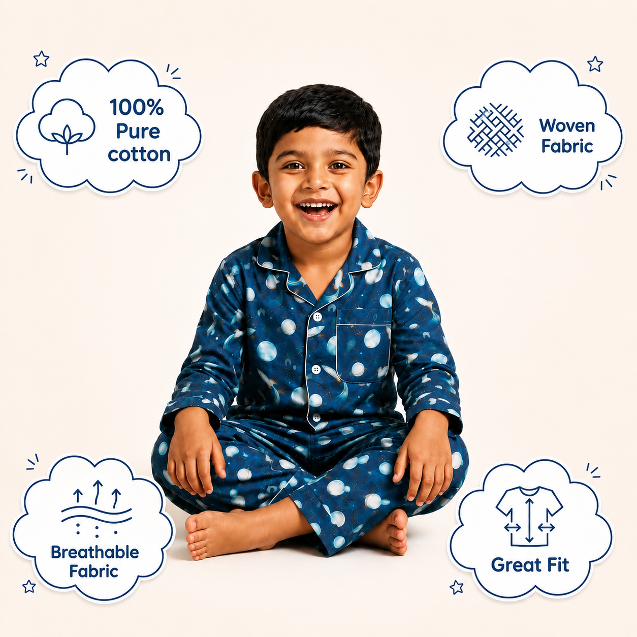 Astronaut Space Cotton Pyjama Set for Kids