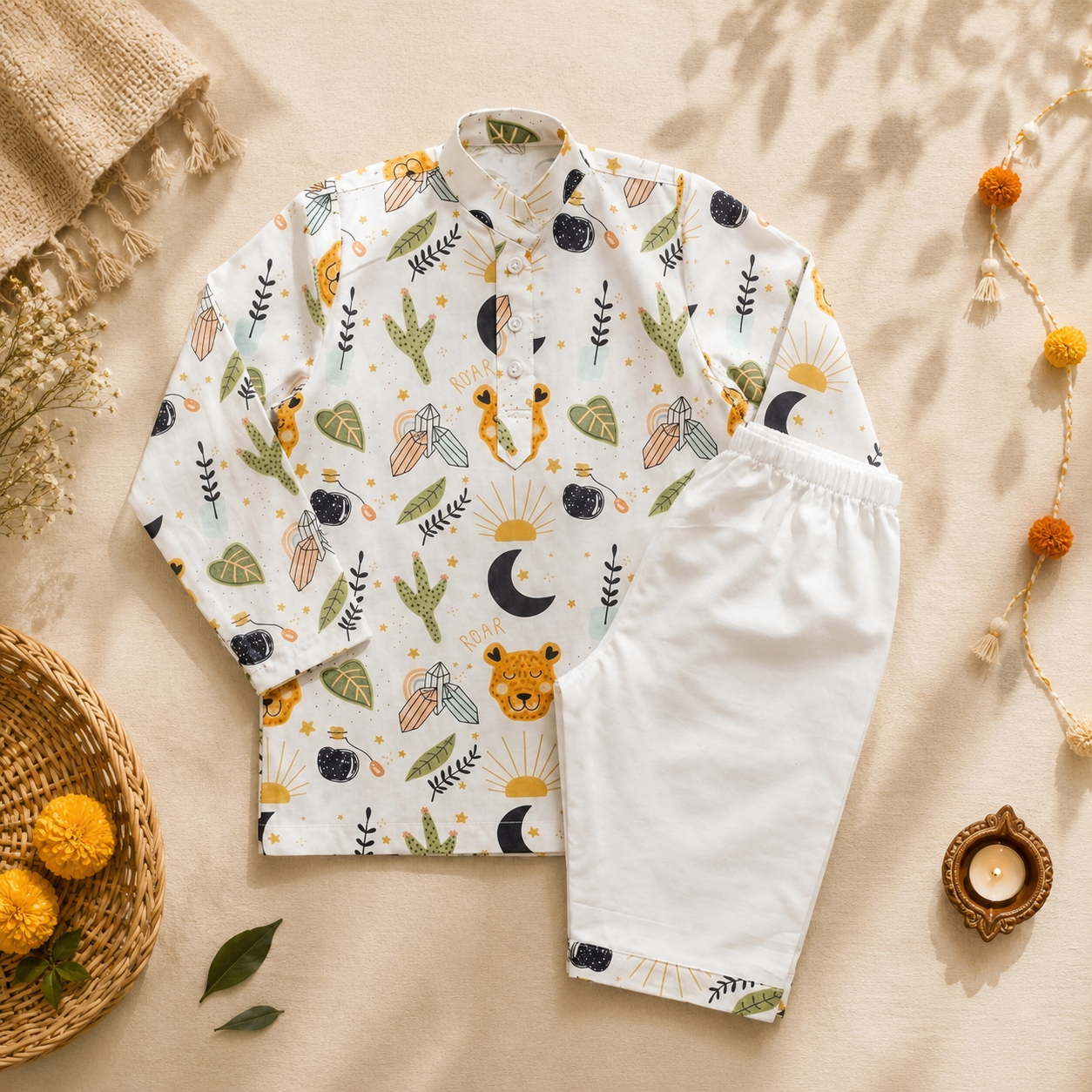 Wild Roar Cotton Kurta Pyjama Set for Kids