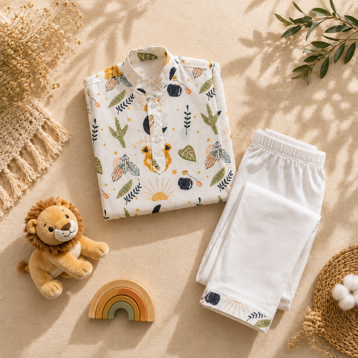 Wild Roar Cotton Kurta Pyjama Set for Kids