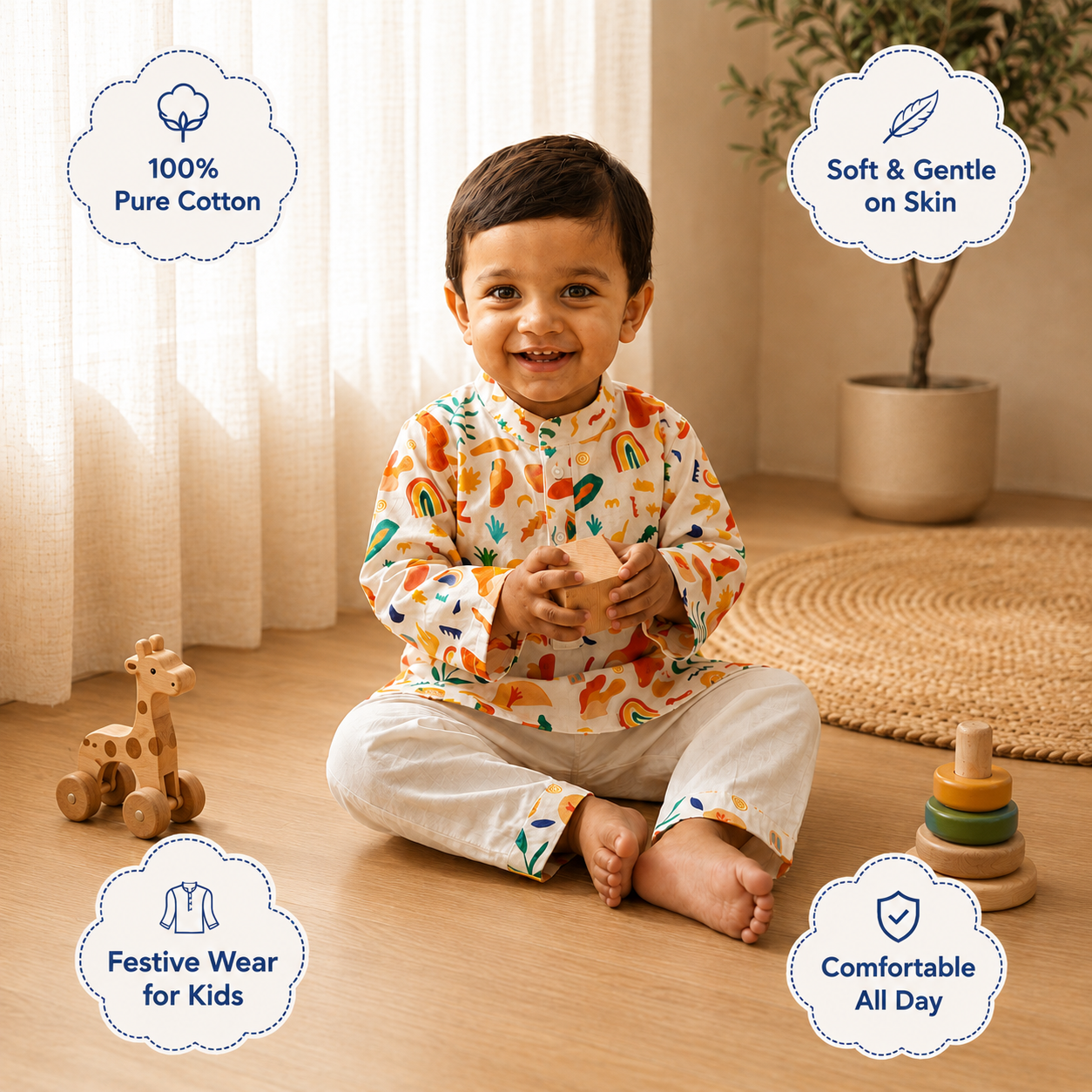 Colourful Escape Cotton Kurta Pyjama Set for Kids