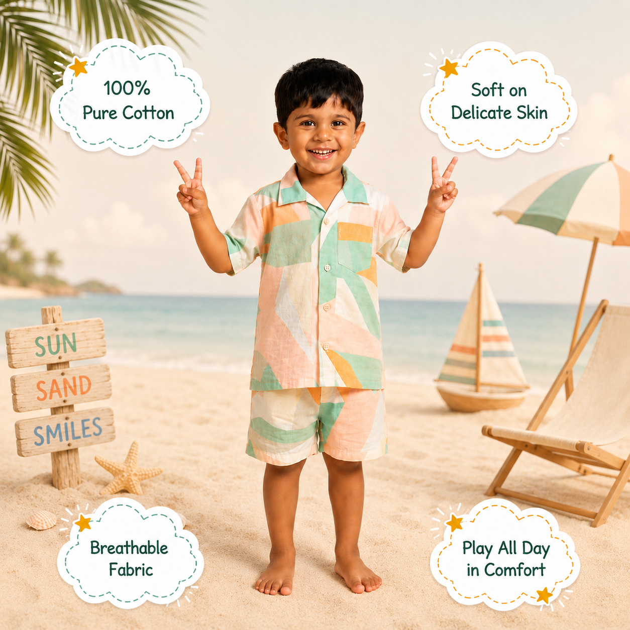 Rainbow Leaf Cotton Coord Set for Boys