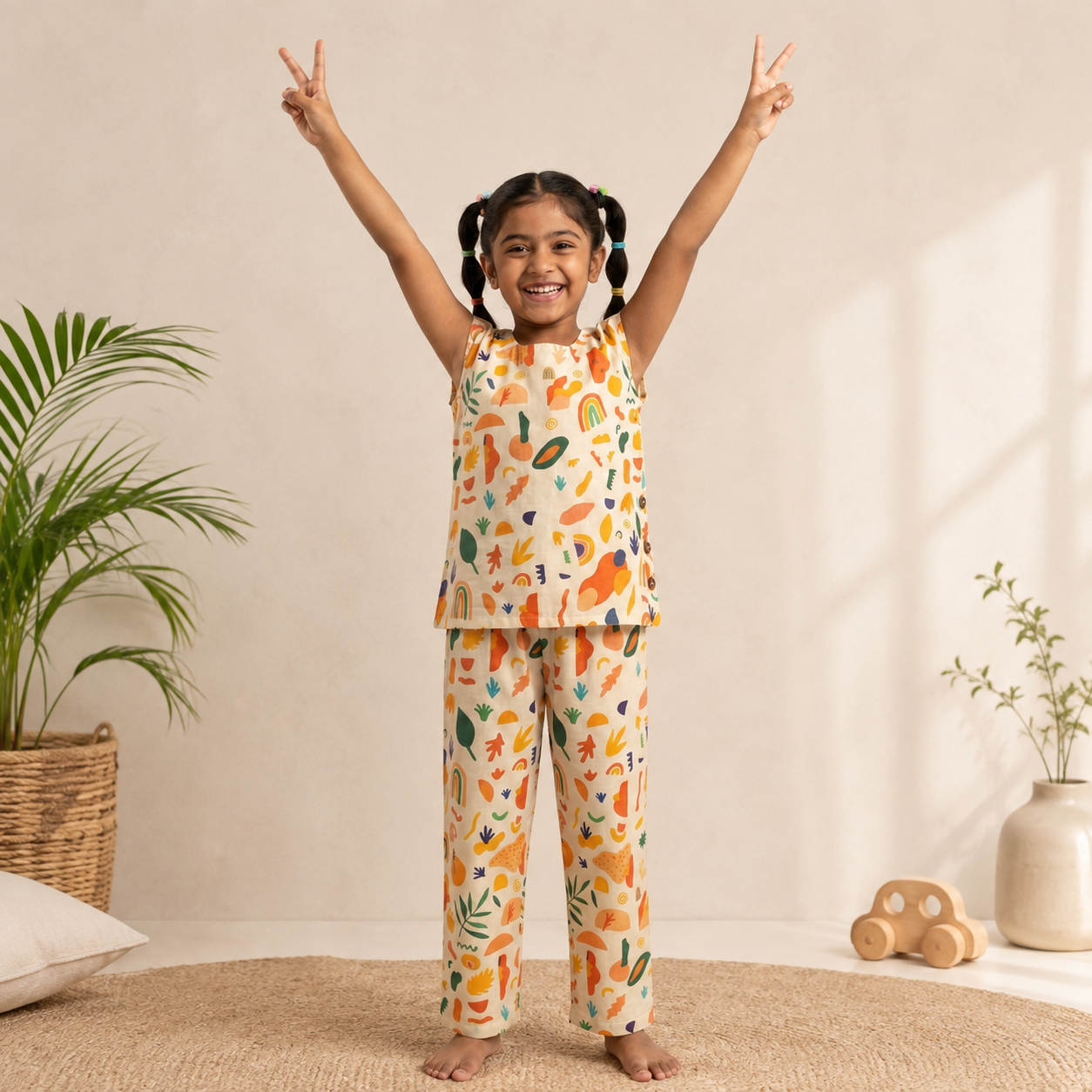 Colourful Escape Sleeveless Cotton Coord Set for Kids
