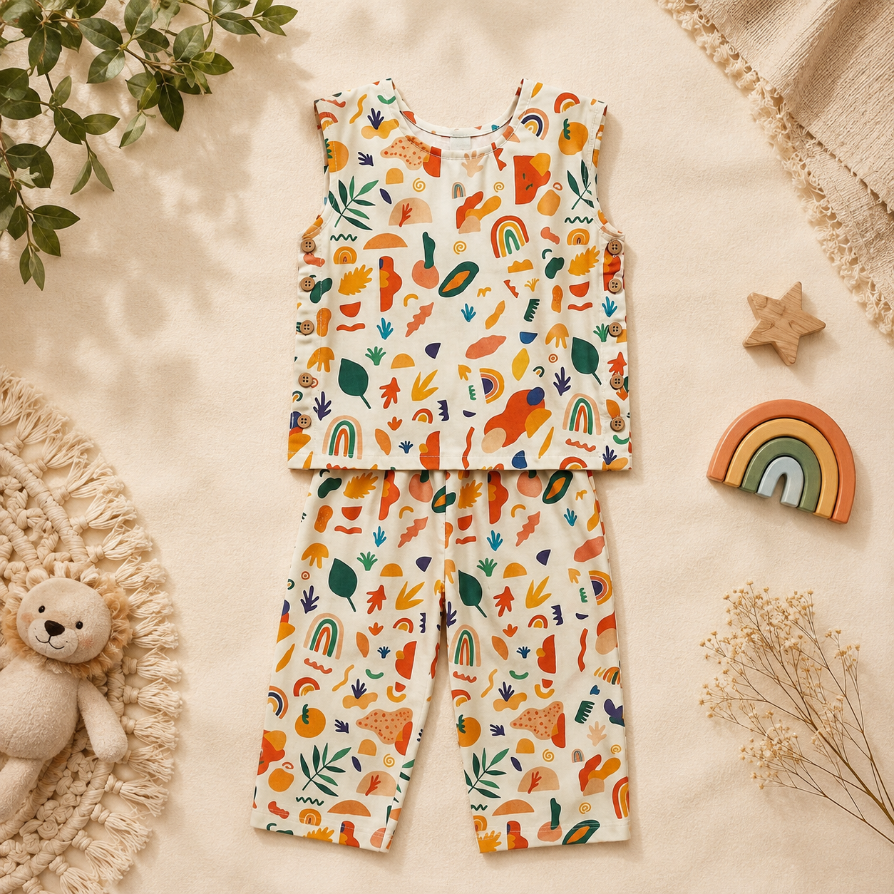 Colourful Escape Sleeveless Cotton Coord Set for Kids
