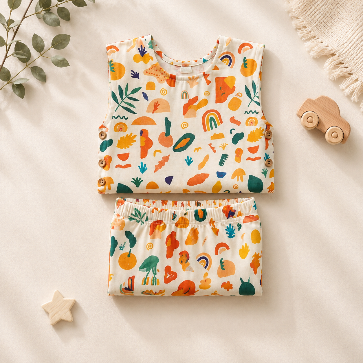 Colourful Escape Sleeveless Cotton Coord Set for Kids