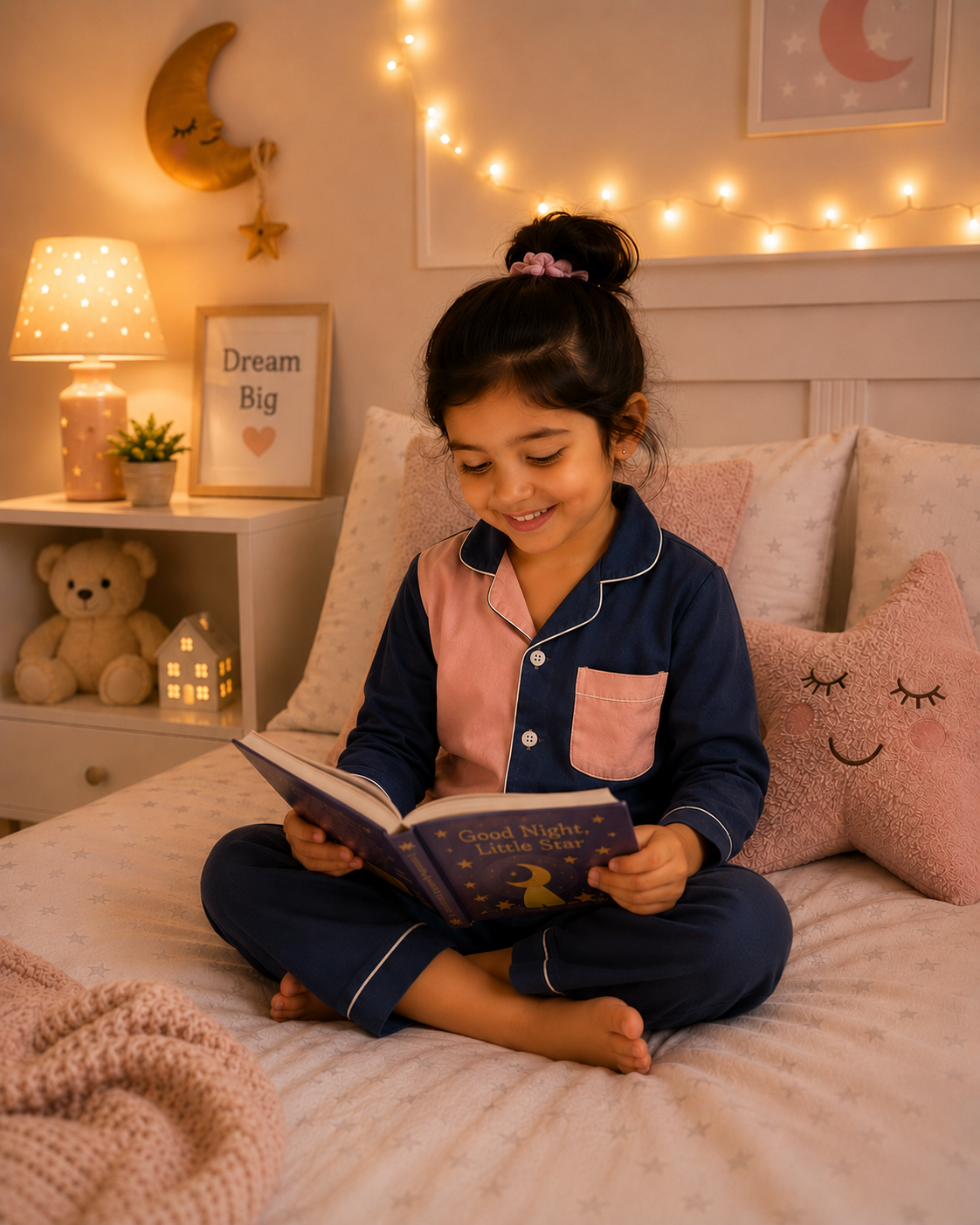 Twilight Blue & Peach Colour-Block Cotton Pyjama Set for Kids | Full Sleeve Night Suit | 1-14 Yrs