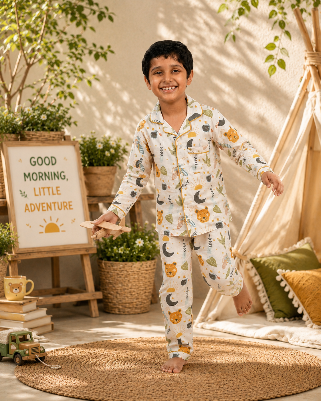 Wild Roar Cotton Pyjama Set for Kids | Full Sleeve Night Suit | 1-14 Yrs