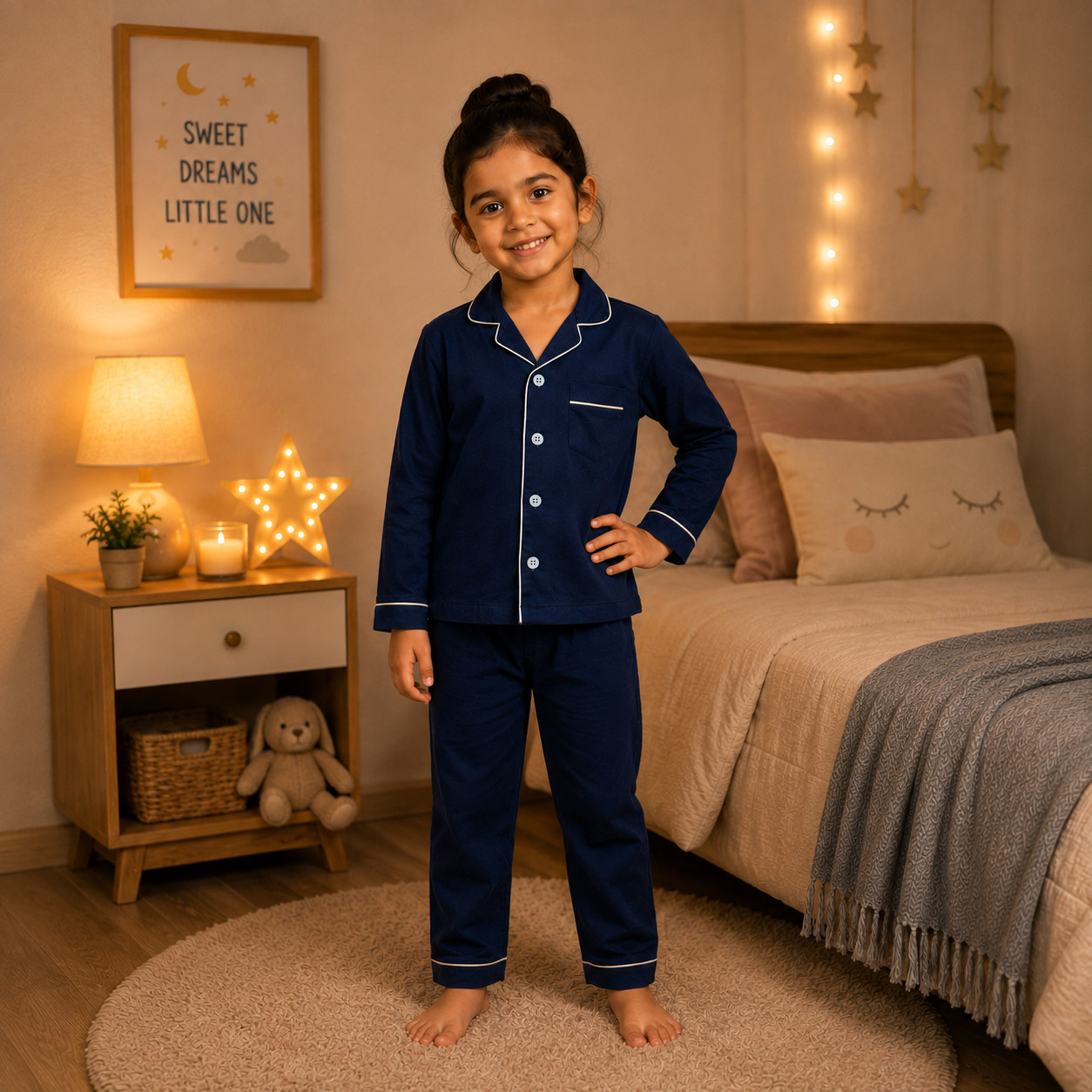Navy Blue Cotton Pyjama Set for Kids