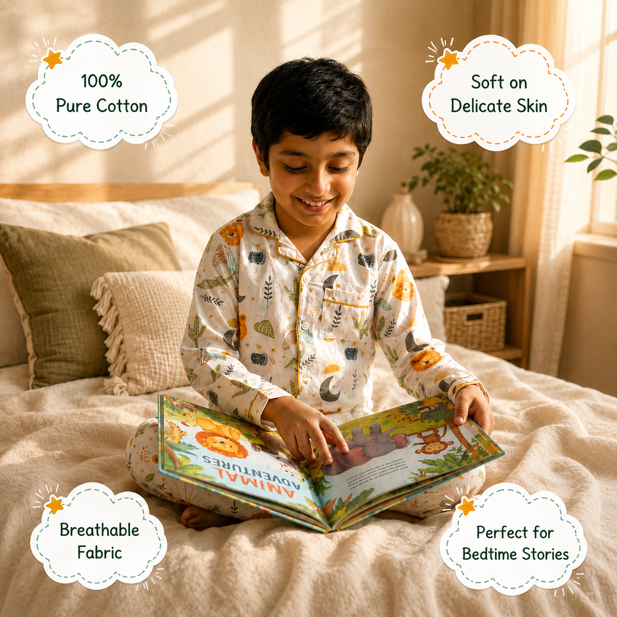 Wild Roar Cotton Pyjama Set for Kids