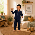 Navy Blue Cotton Pyjama Set for Kids