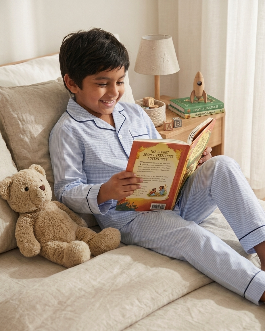 Blue Vintage Cotton Pyjama Set for Kids — view 2