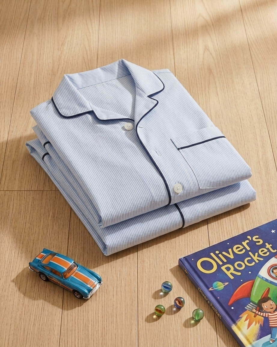Blue Vintage Cotton Pyjama Set for Kids — view 3