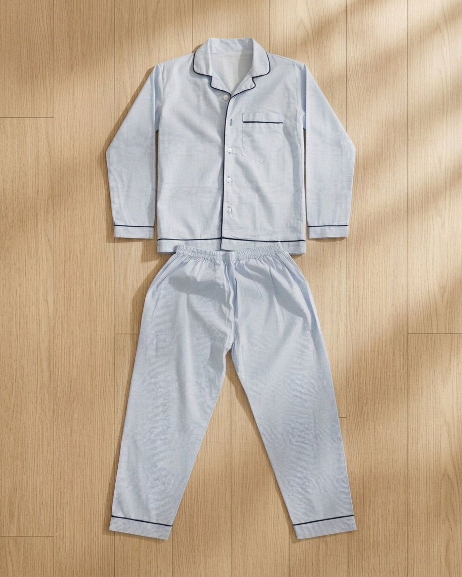 Blue Vintage Cotton Pyjama Set for Kids — view 4