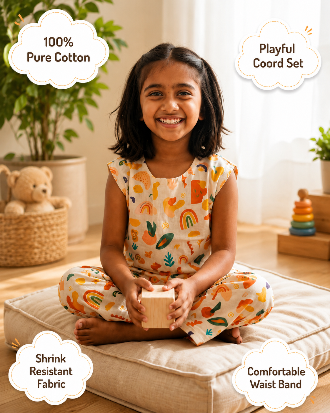 Colourful Escape Sleeveless Cotton Coord Set for Girls