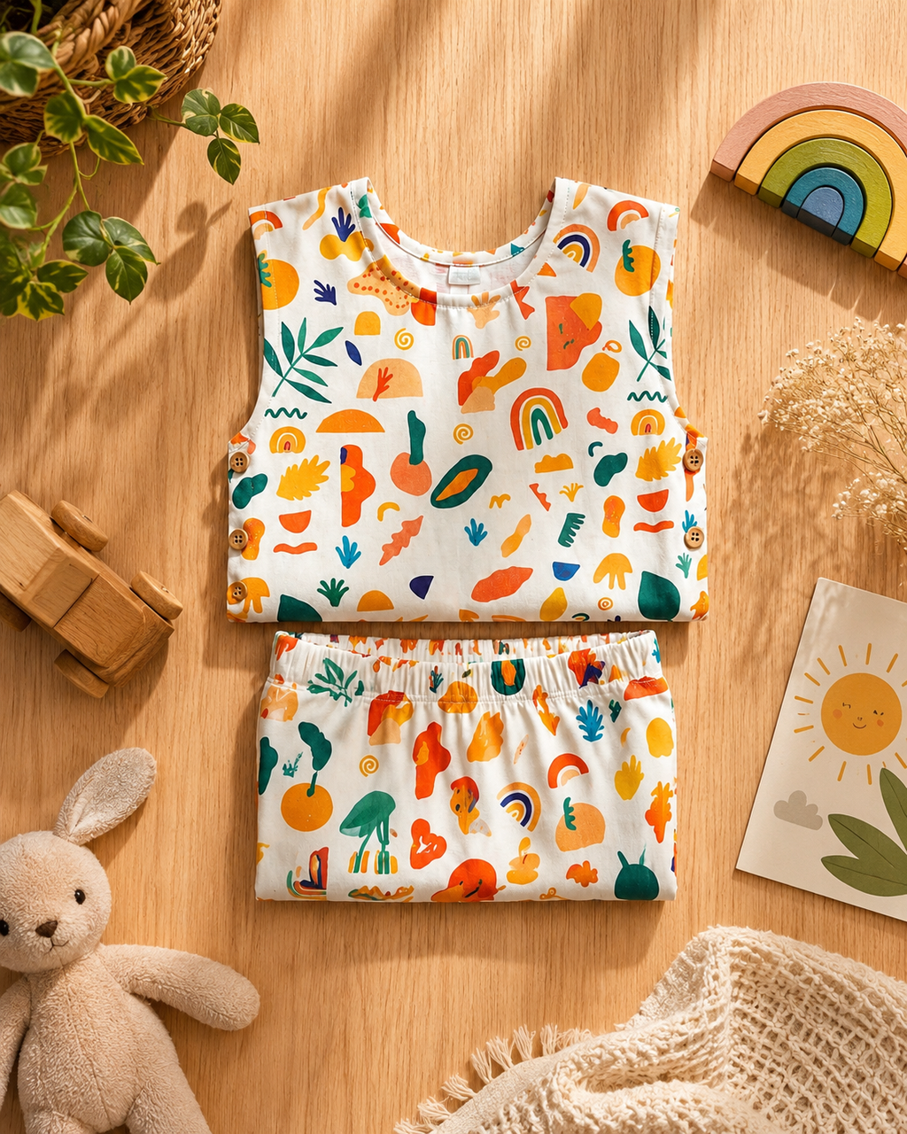 Colourful Escape Sleeveless Cotton Coord Set for Girls — view 2
