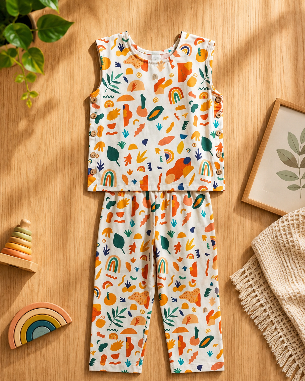 Colourful Escape Sleeveless Cotton Coord Set for Girls — view 3