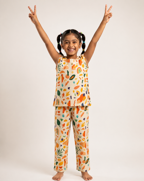 Colourful Escape Sleeveless Cotton Coord Set for Girls — view 4