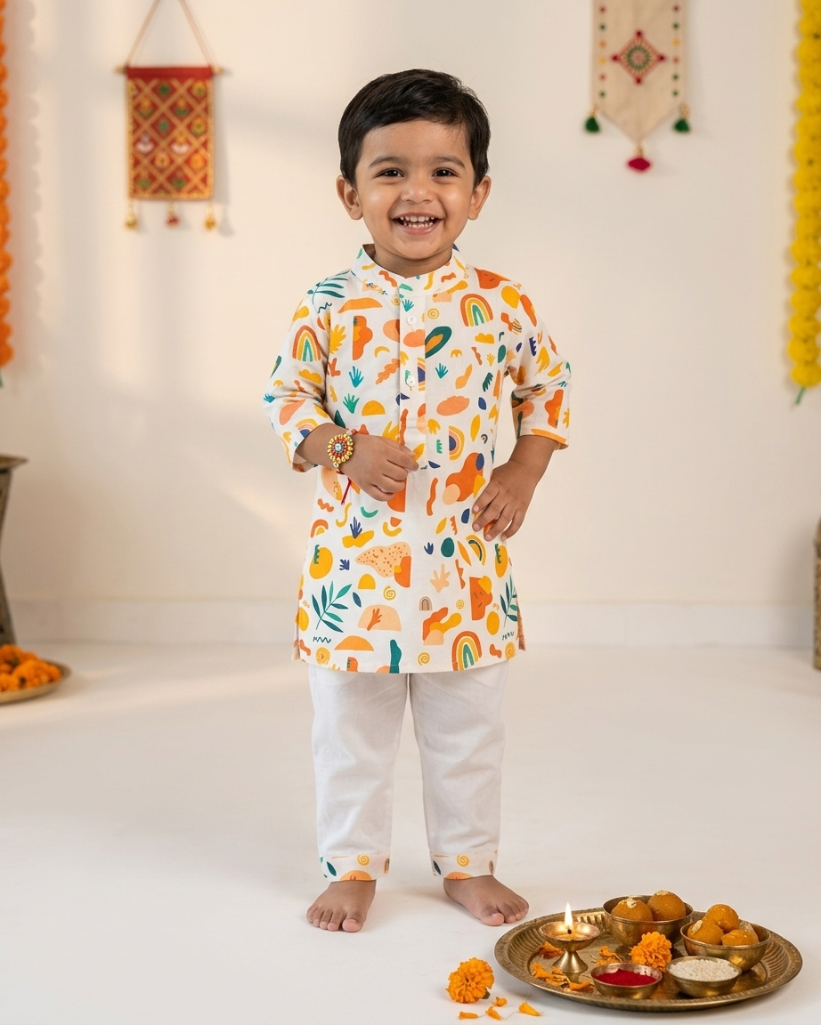 Colourful Escape Cotton Kurta Pyjama Set for Kids — view 3