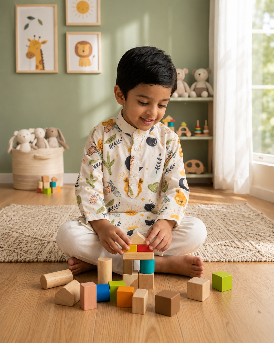 Wild Roar Cotton Kurta Pyjama Set for Kids | Traditional Wear | 1-14 Yrs