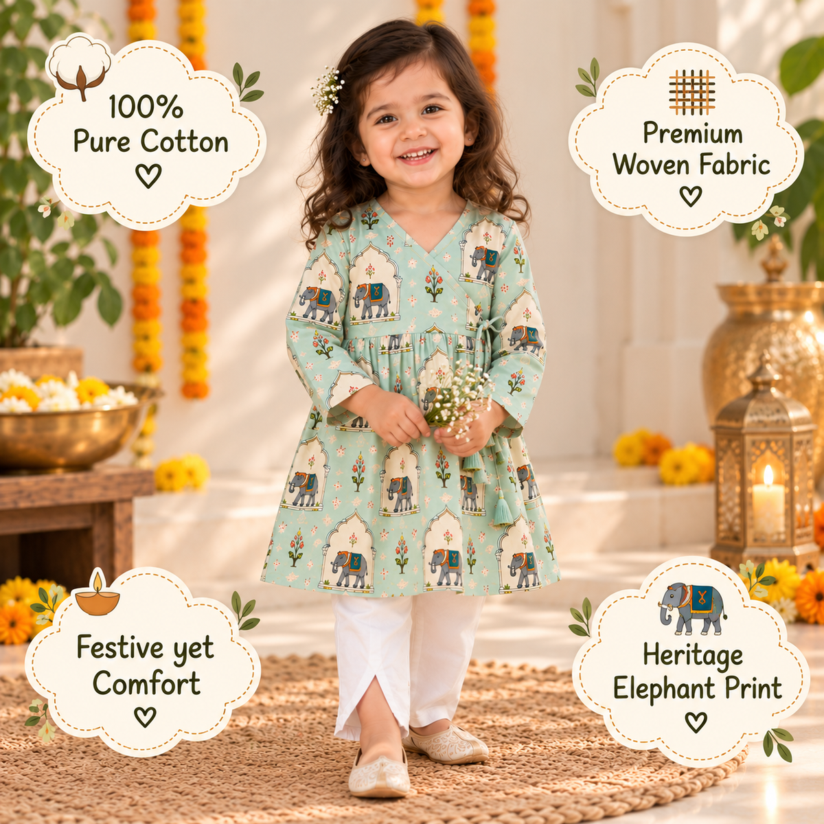 Elephant Mahal Angrakha Dress for Girls — view 2