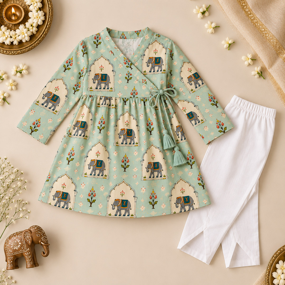 Elephant Mahal Angrakha Dress for Girls — view 3