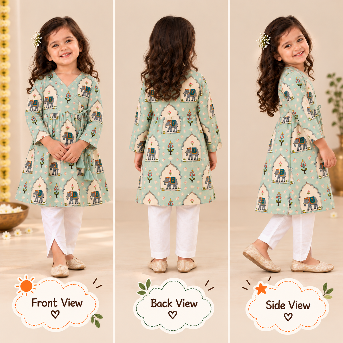 Elephant Mahal Angrakha Dress for Girls — view 4