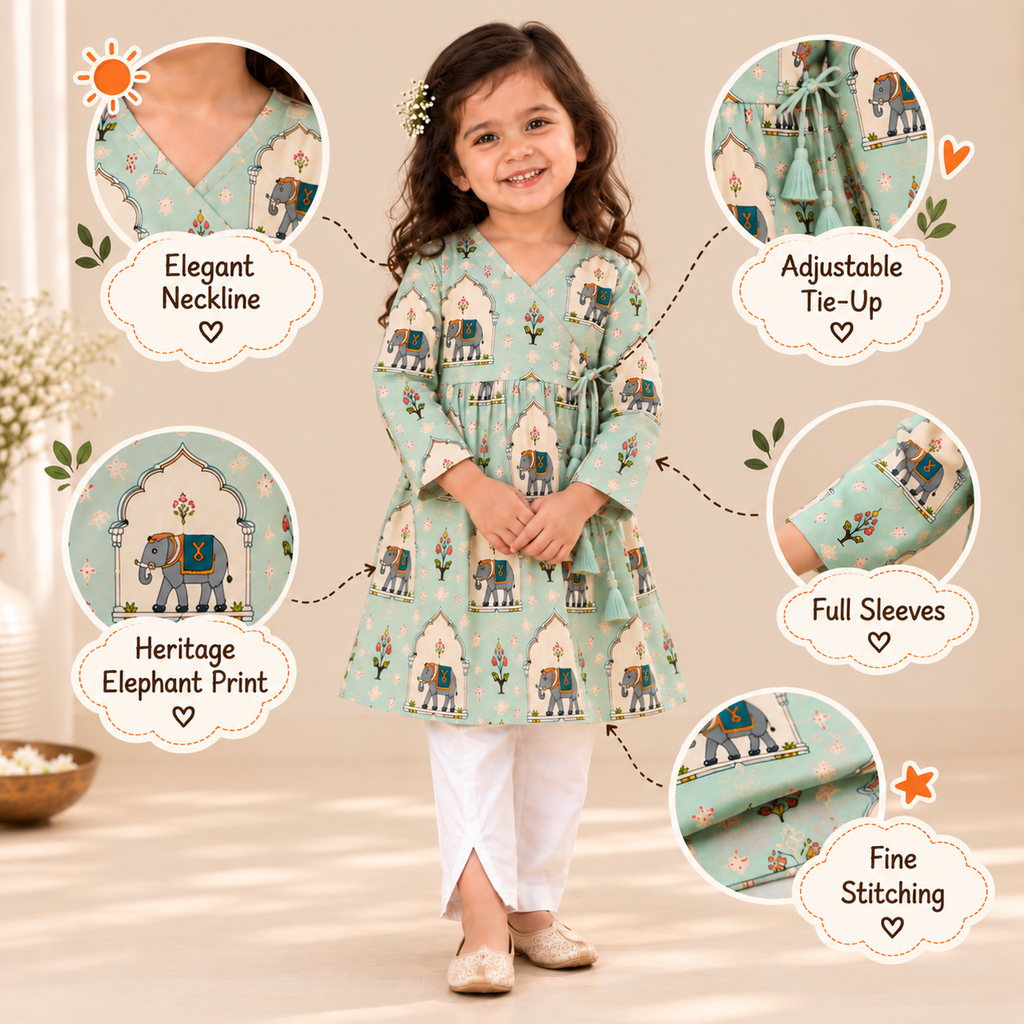 Elephant Mahal Angrakha Dress for Girls — view 5