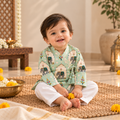 Elephant Angrakha Kurta Pyjama Set for Kids