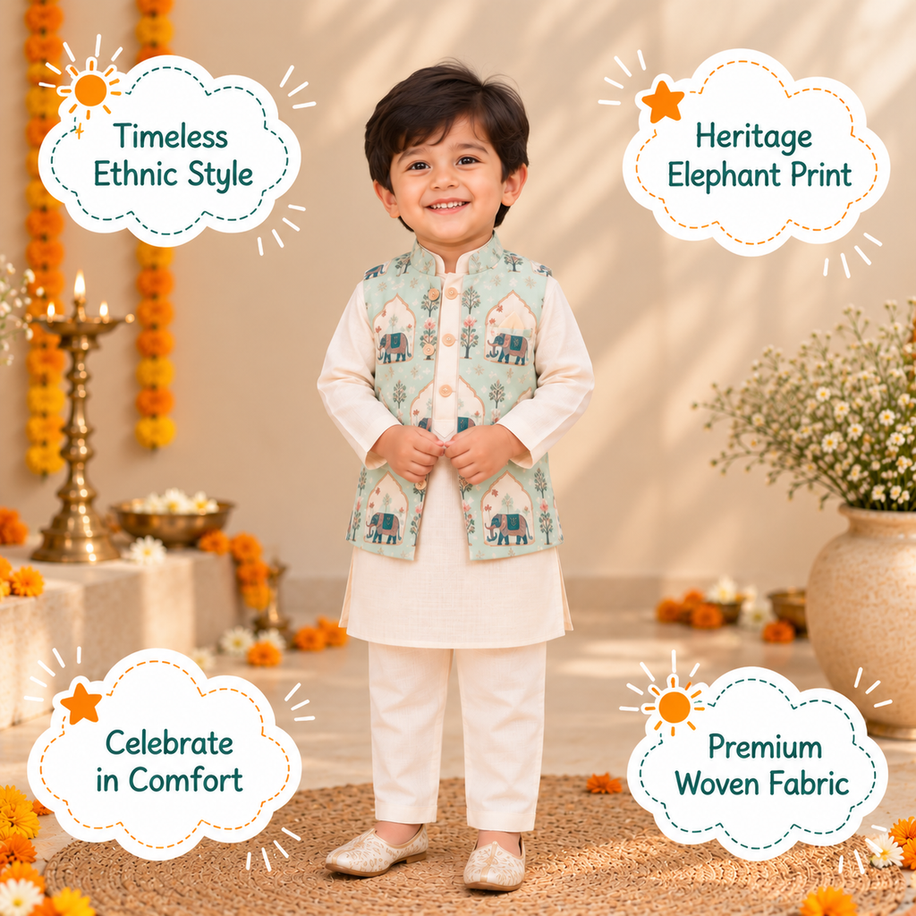 Elephant Mahal Kurta Jacket Set for Kids — view 2