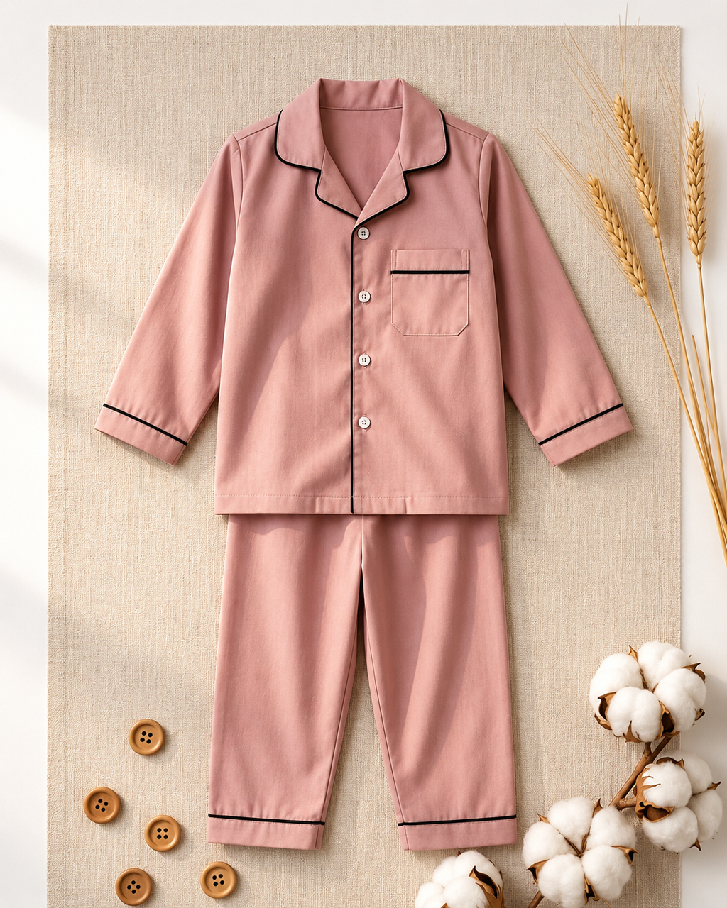 Peach Cotton Pyjama Set for Kids — view 2