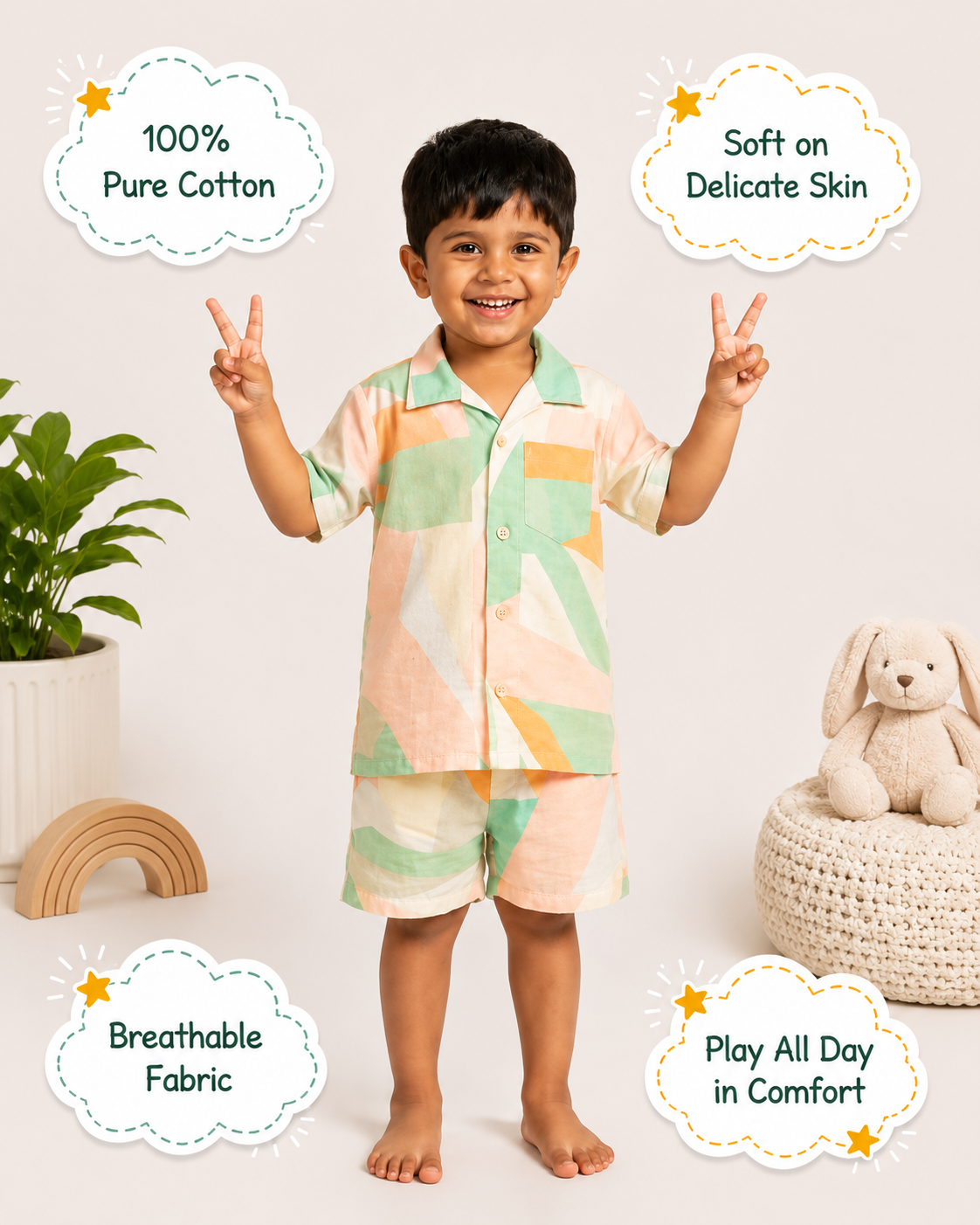 Rainbow Leaf Cotton Coord Set for Boys — view 2
