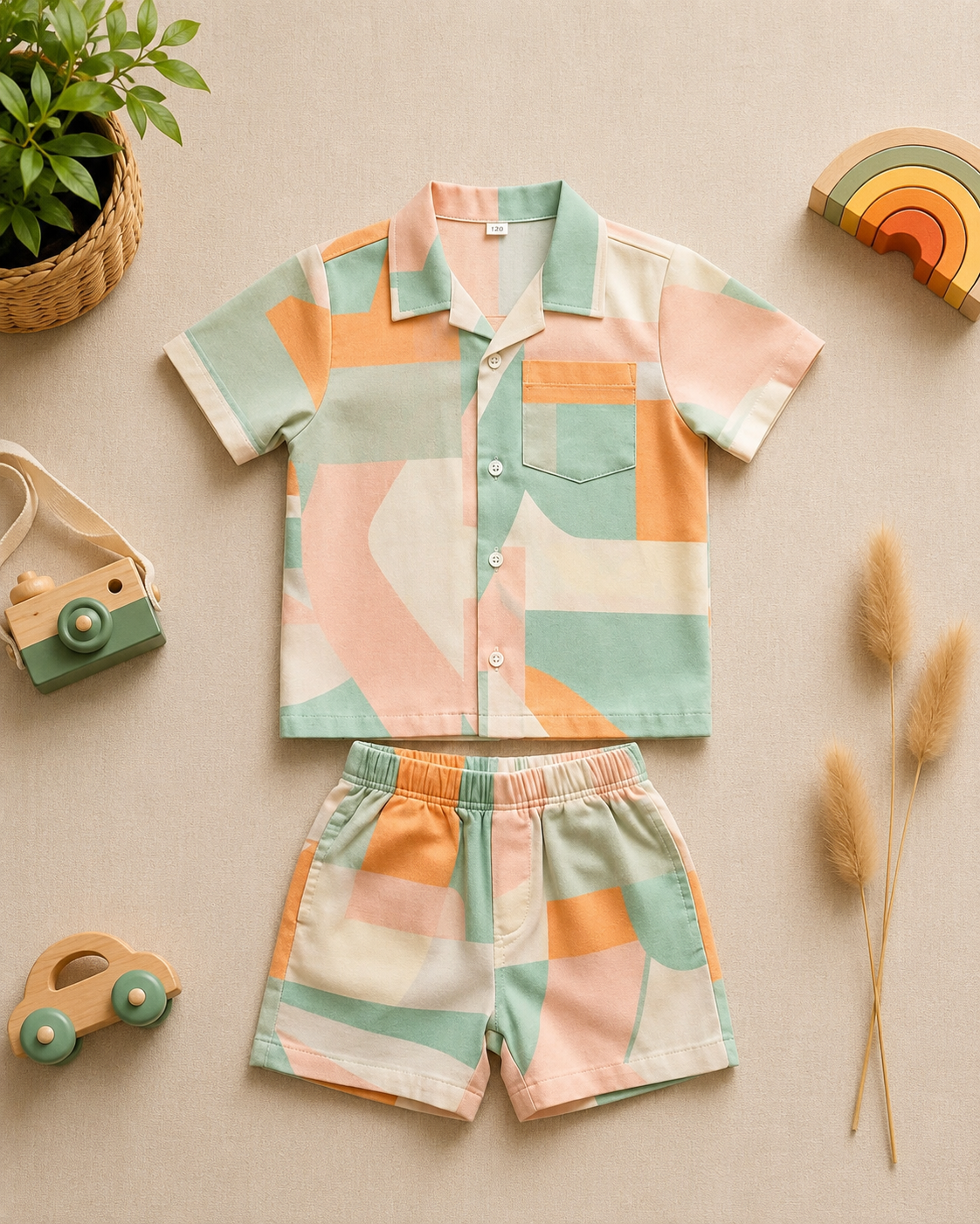 Rainbow Leaf Cotton Coord Set for Boys — view 3