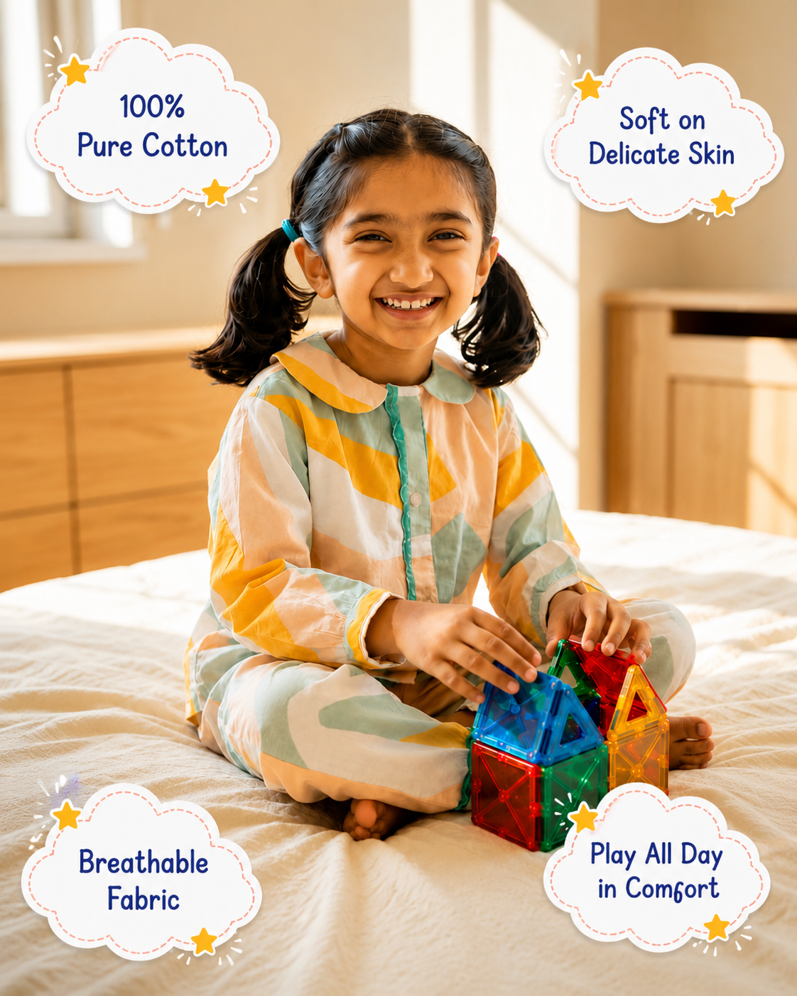 Rainbow Print Peter Pan Collar Cotton Coord Set for Girls