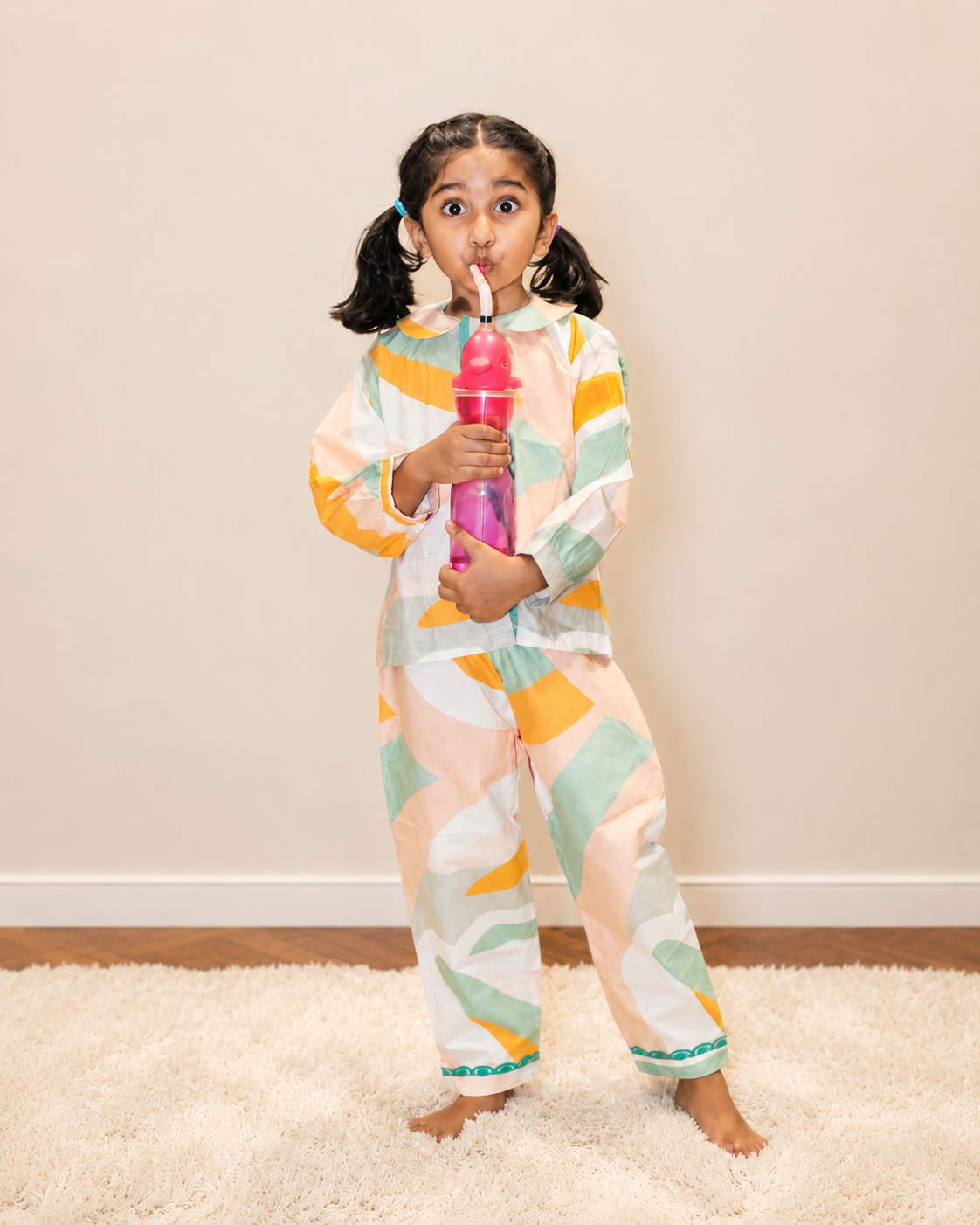 Rainbow Print Peter Pan Collar Cotton Coord Set for Girls — view 2