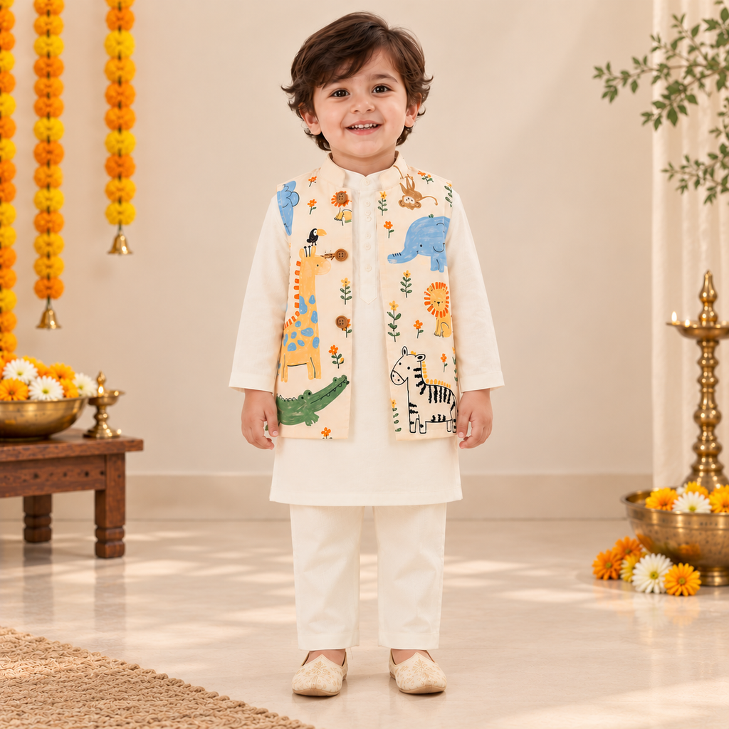 Safari Print Kurta & Jacket Set