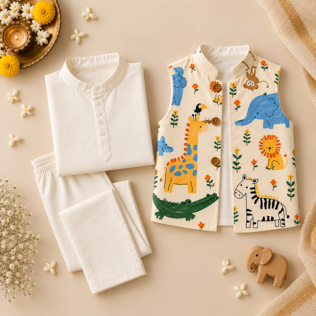 Safari Print Kurta & Jacket Set — view 2