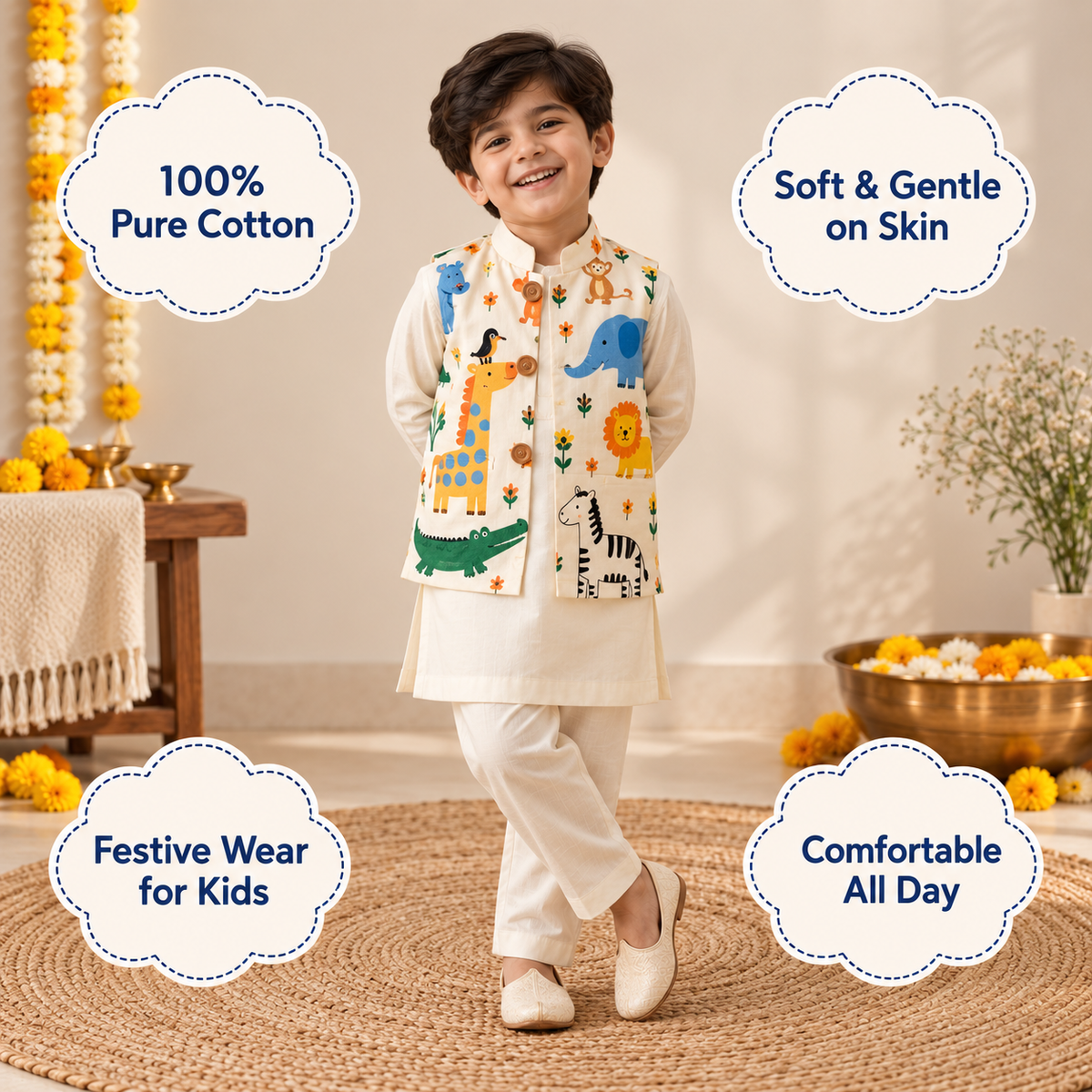 Safari Print Kurta & Jacket Set — view 3