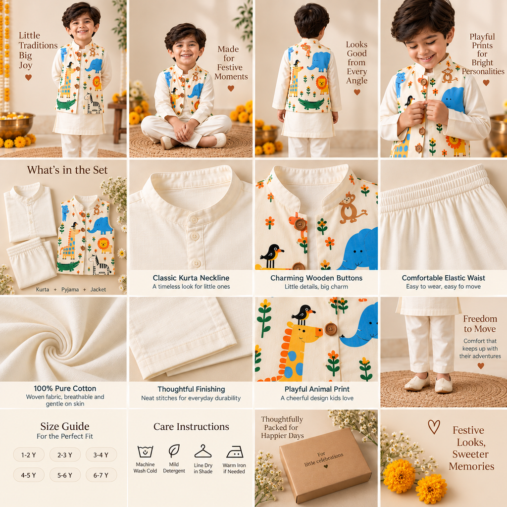 Safari Print Kurta & Jacket Set — view 4