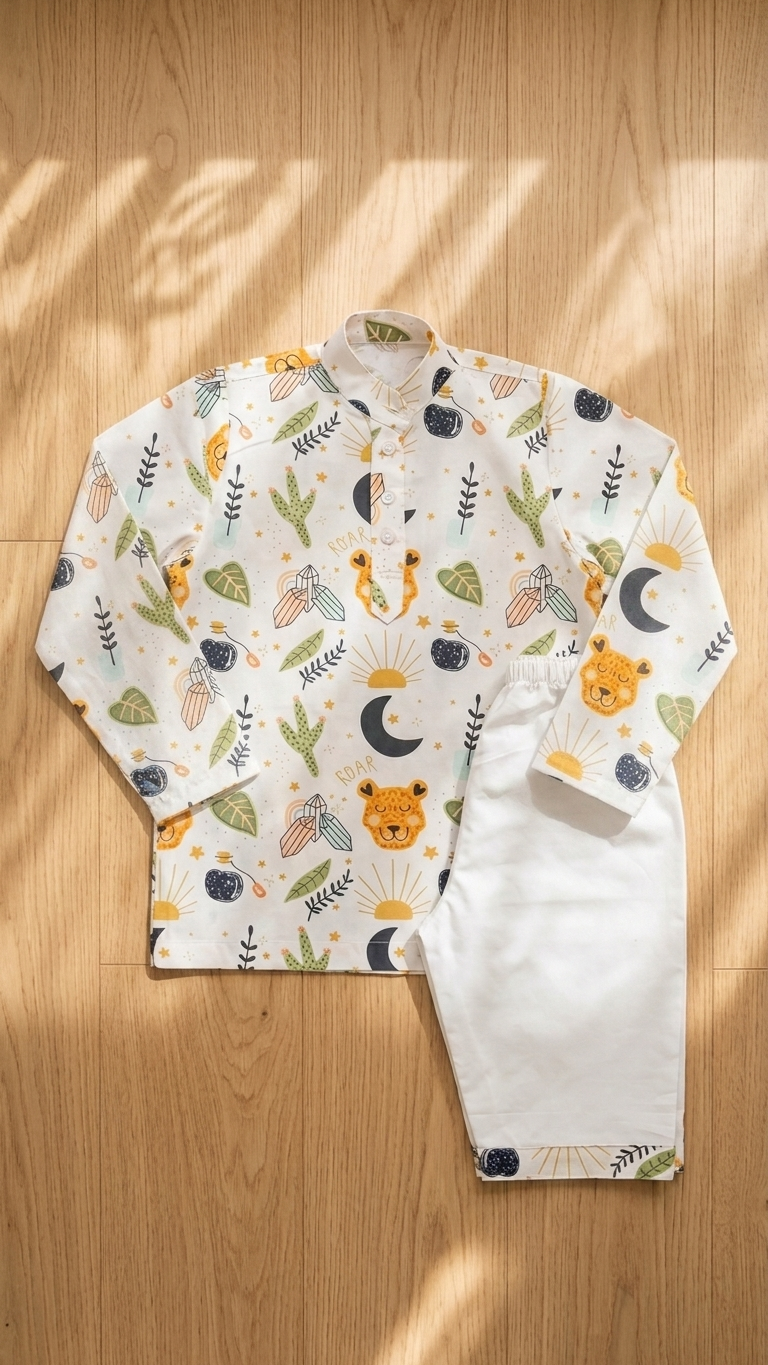 Wild Roar Cotton Kurta Pyjama Set for Kids — view 3