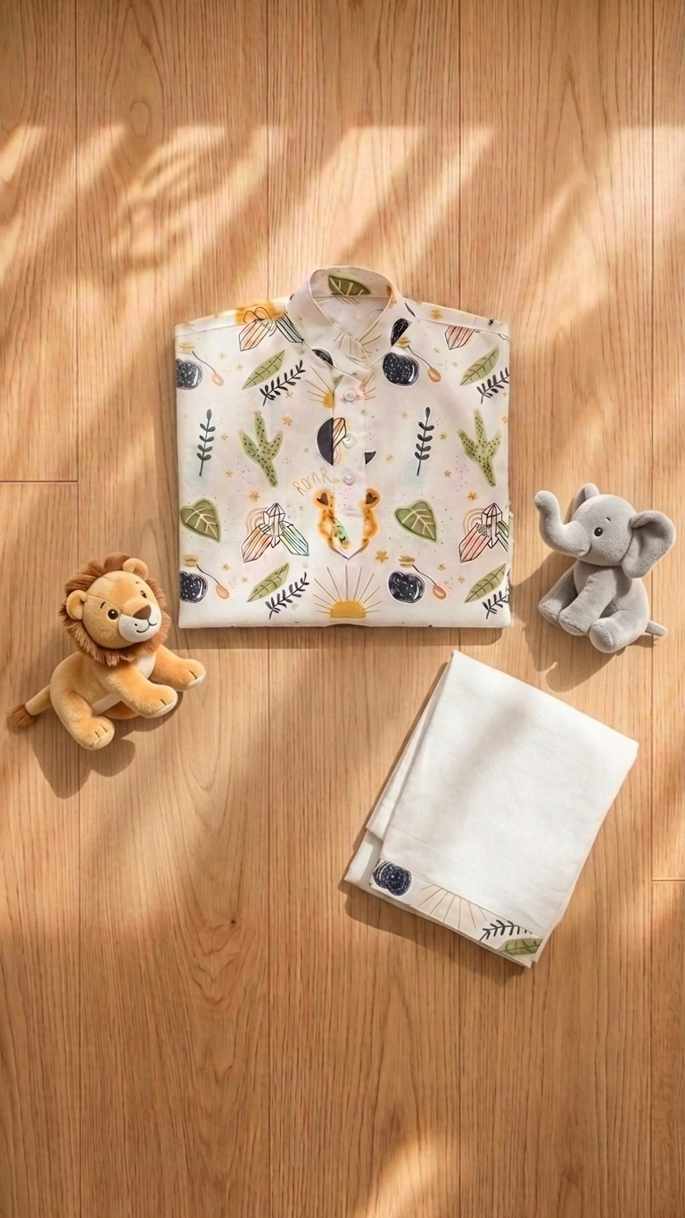 Wild Roar Cotton Kurta Pyjama Set for Kids — view 4