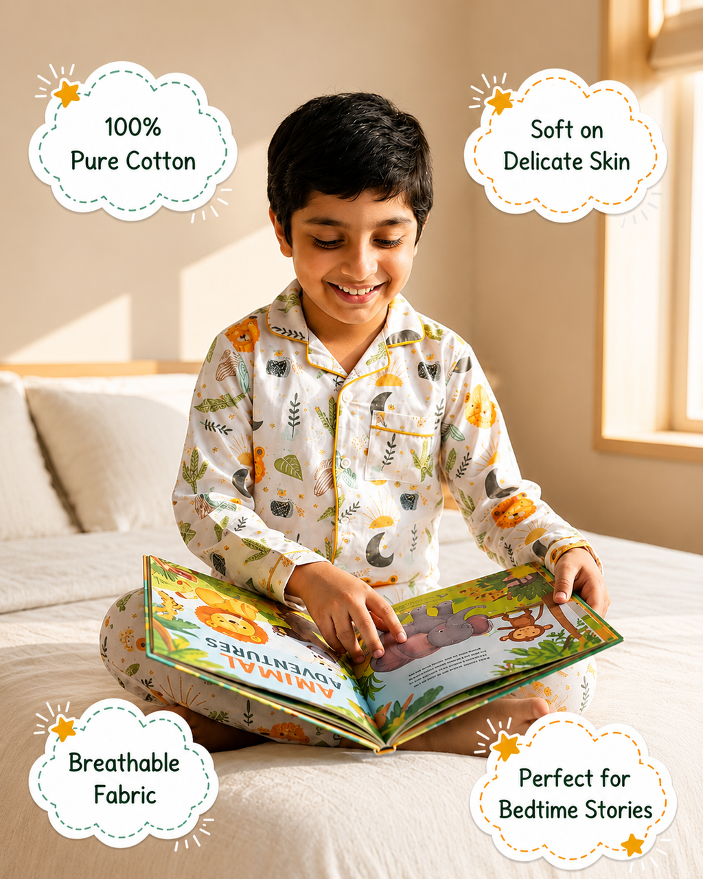 Wild Roar Cotton Pyjama Set for Kids