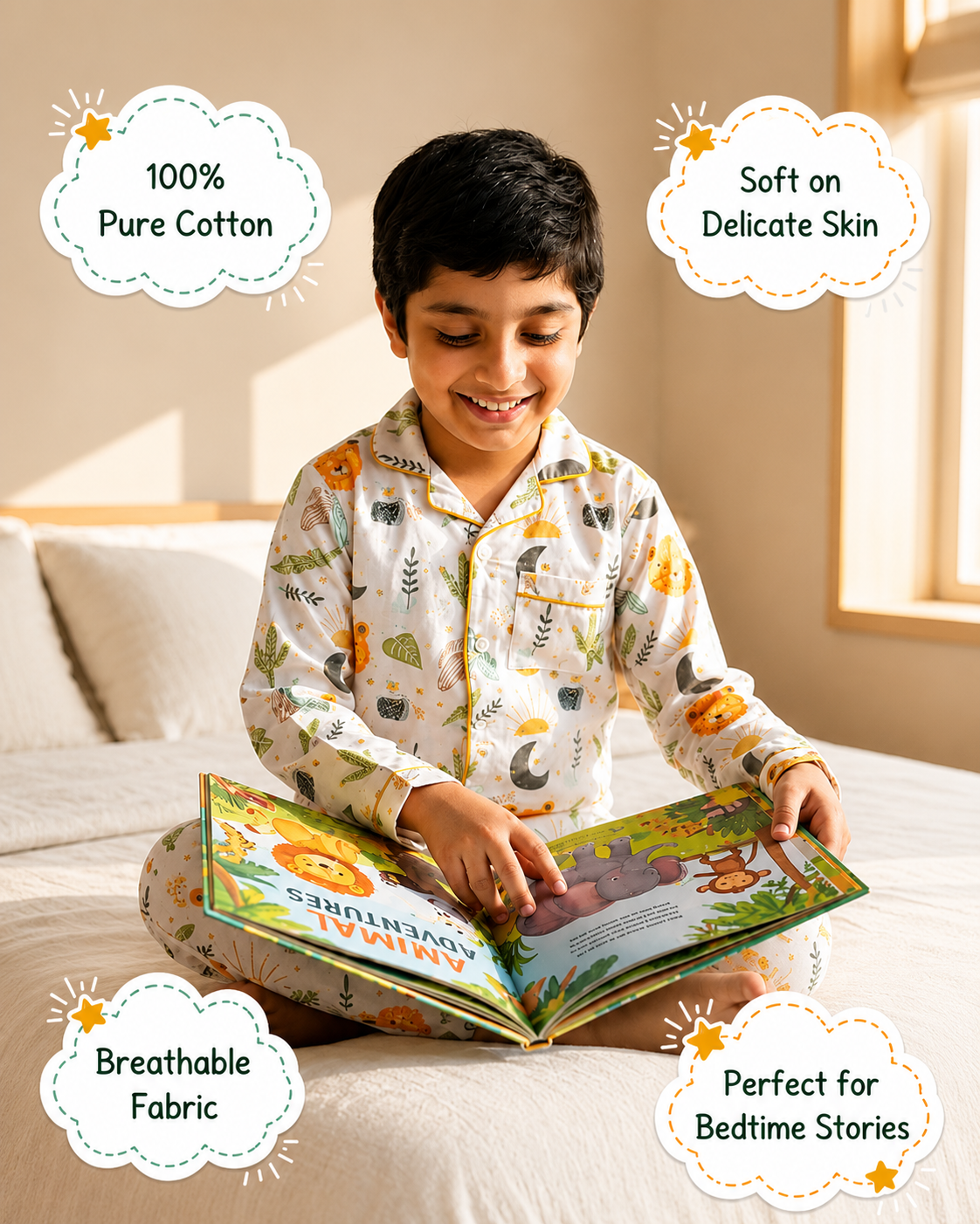 Wild Roar Cotton Pyjama Set for Kids